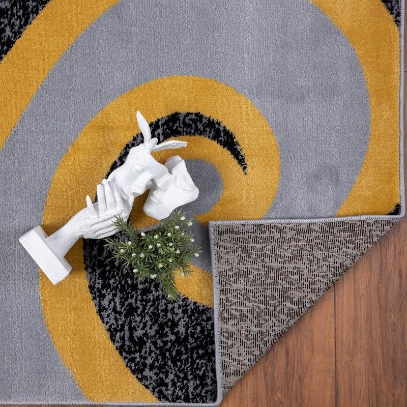 Home Decor Yellow Rugs Swirl Modern Abstract Area Rug Stylish Premium Rug gallery