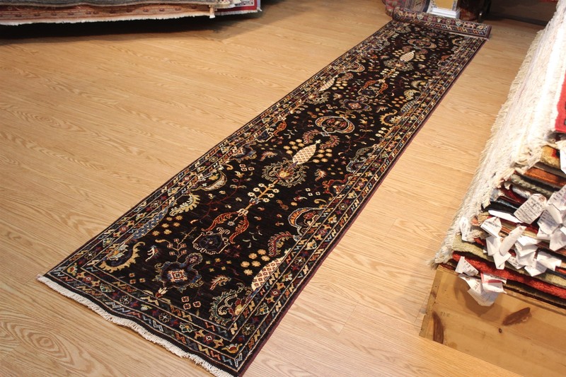 14 FT. LONG HALL RUNNER HANDMADE KNOTTED BROWN COLOR VEGIE DYE ONE OF A KIND gallery