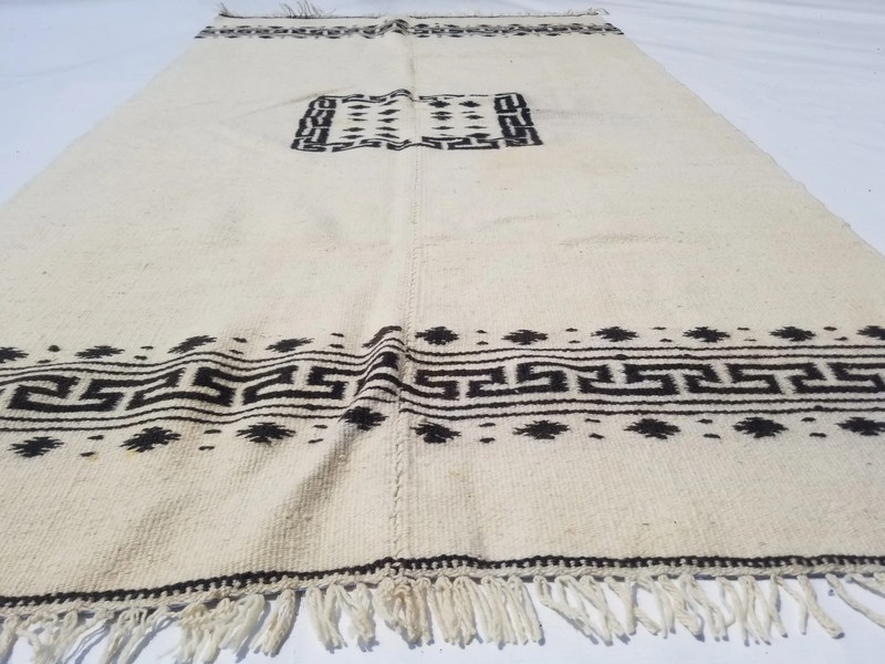 Fine Vintage Traditional Hand Made Oriental Wool Beige Black Kilim 180x104cm gallery