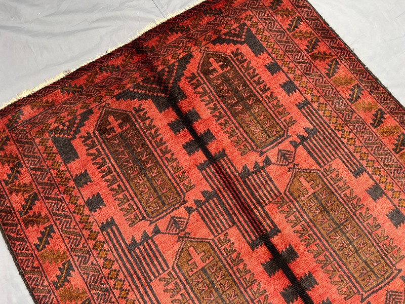 3'6x6'3 ft Vintage Afghan Baluchi Hand-Knotted Rug, Red & Black Geometric Rug gallery