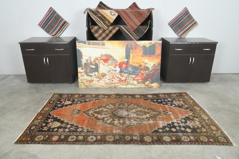4x7 Turkish Area Rug Hand-Knotted Vintage Oushak Rug Small Boho Decor Carpet,637 gallery
