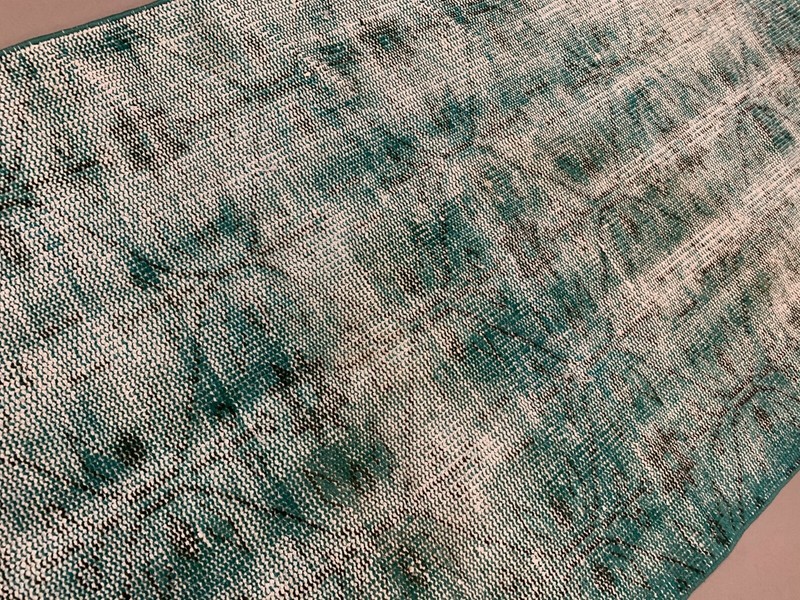 Distressed Turkish Narrow Runner 288x84 cm wool Vintage rug, Overdyed Green gallery
