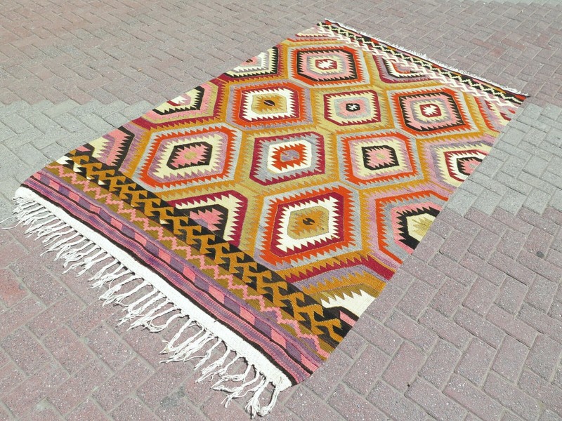 Vintage Turkish Antalya Kilim, Large Rug, Kelim, Area Rug Carpet Teppich 67X107" gallery