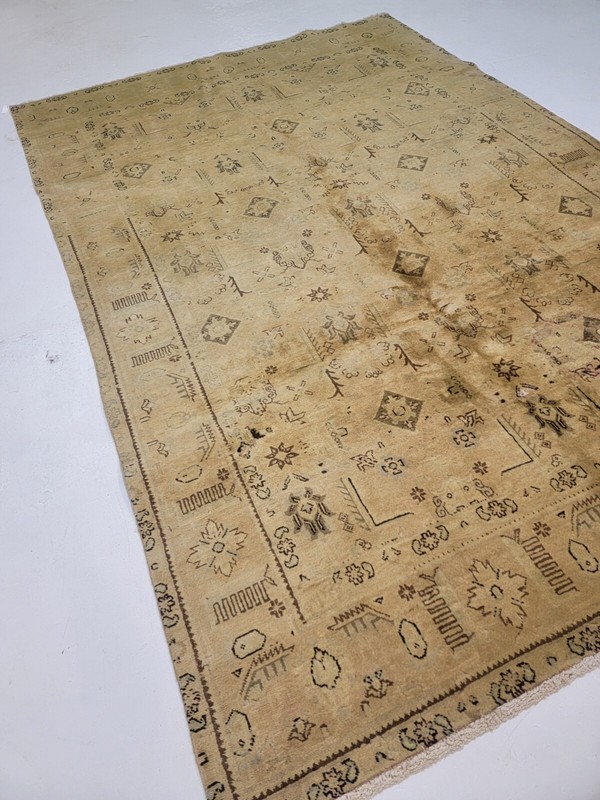 Antique Oriental Hand-Knotted Wool Area Rug Tea Washed Beige/Brown 6'5" x 9'8" gallery