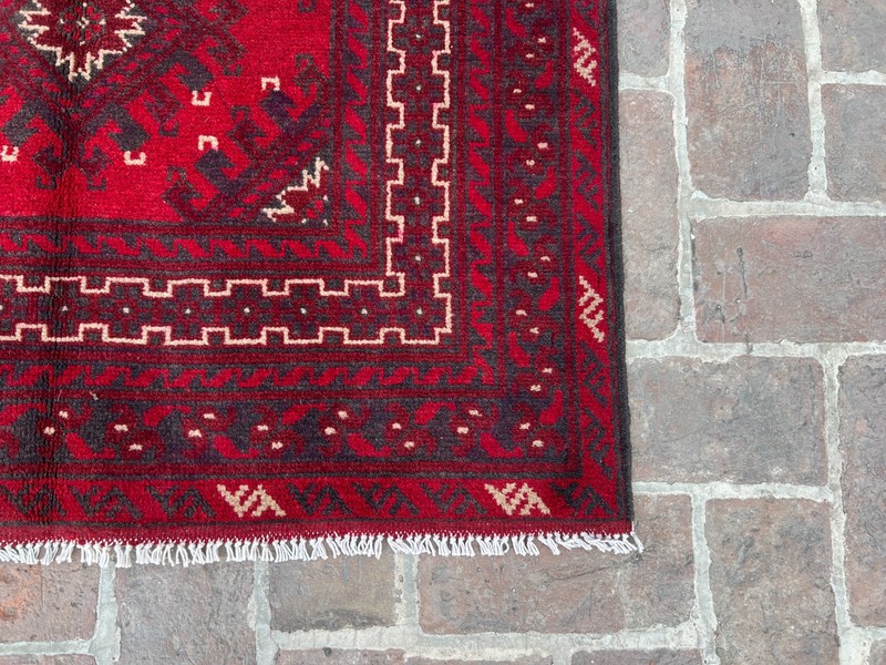 Authentic Afghan Red Bokhara Rug 3.4x6.4 Ft Handmade Wool Tribal Area Carpet gallery