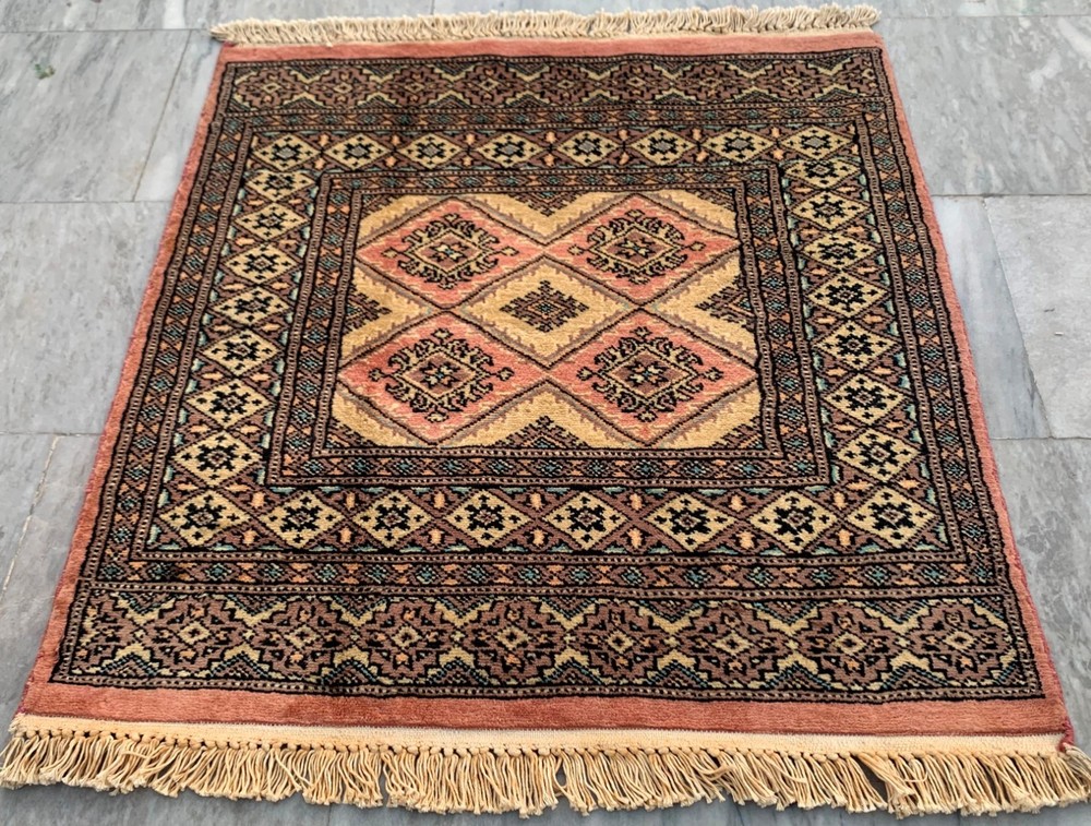 Vintage Afghan Jaldar Bokhara, Wool Area Rug, Traditional Carpet (2x3 ft.)