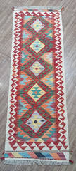 Handmade Afghan Kilim Chubi Runner Rug | Geometric Pattern | 6.1 x 2.1 ft