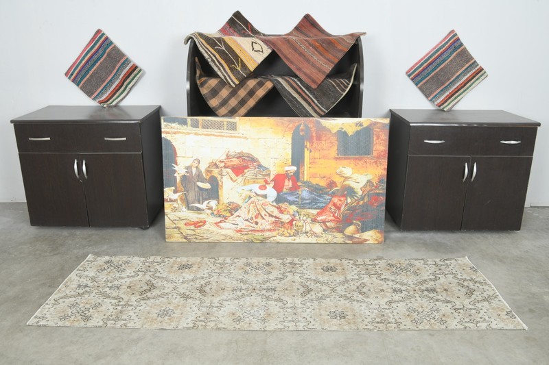2x7 Turkish Runner Hand-Knotted Vintage Oushak Wool Rug Runner Slim Carpet,1125 gallery