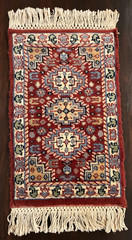 Vintage Virgin Wool Rug 19″ x 12″ Capel Salesman Sample Prayer 2″ Fringed Edge
