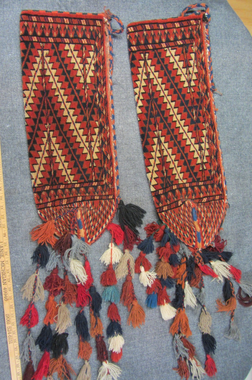 Pair Ok Bash Tent Pole Strut Bags Rugs Turkmen Yomud Tribe Wool Handmade Rare gallery