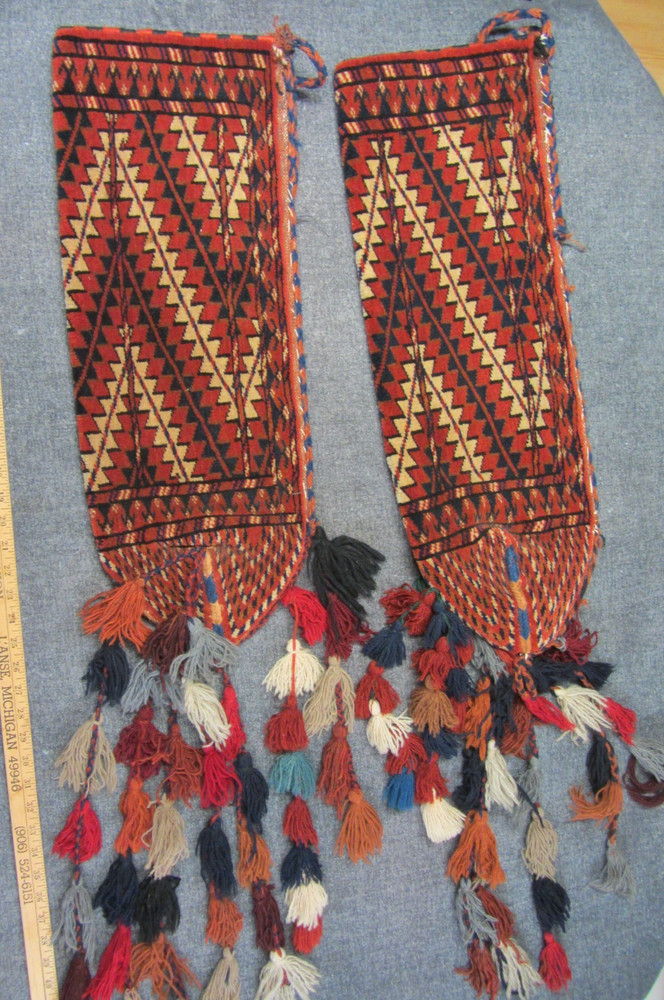 Pair Ok Bash Tent Pole Strut Bags Rugs Turkmen Yomud Tribe Wool Handmade Rare