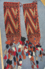 Pair Ok Bash Tent Pole Strut Bags Rugs Turkmen Yomud Tribe Wool Handmade Rare