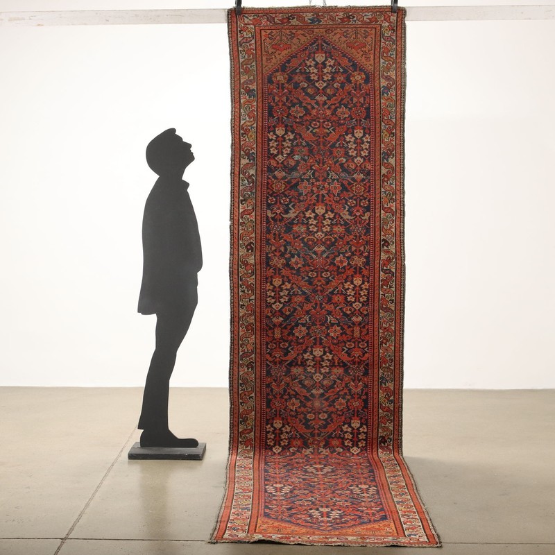 Antique Asian Carpet Cotton Wool Thin Knot 158 x 38 In gallery
