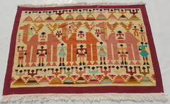 Vintage Traditional Handcrafted Tunisian Pictorial Rug for Home Décor 145×97 cm