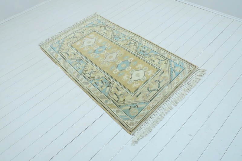 Honey Gold Medallion Vintage Turkish Carpet, Handmade Wool Floor Rug 47"x81" gallery
