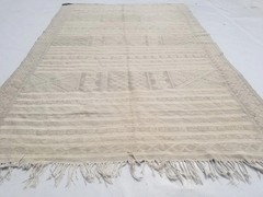 Vintage Traditional Handmade Moroccan Wool Beige Kilim 7.2×4.7ft