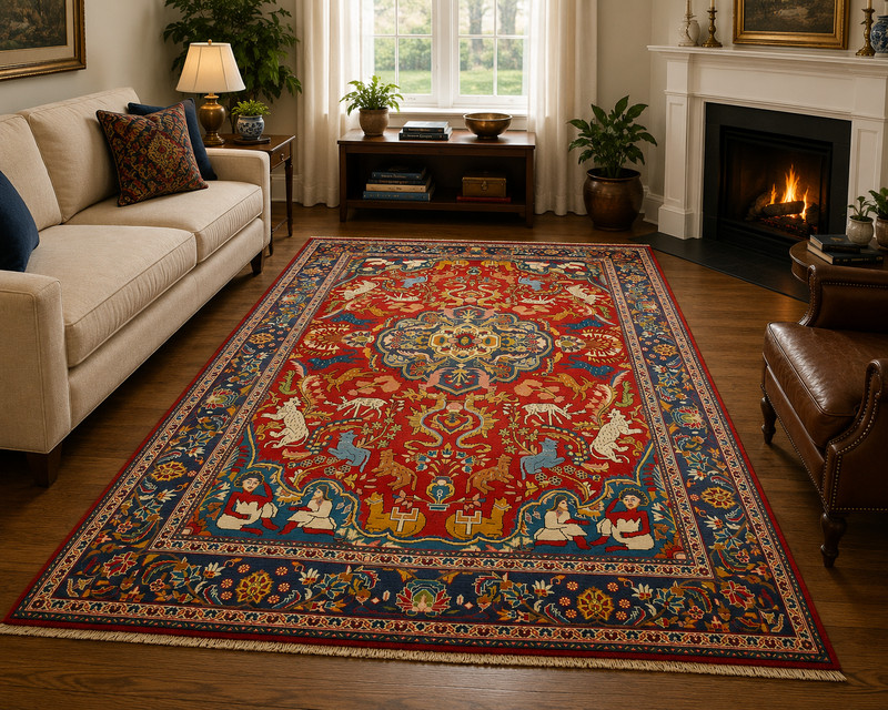 NATURAL WOOL Old Oriental Rugs,Hand Woven,knotted size Approximately 7' 2" x 11' gallery