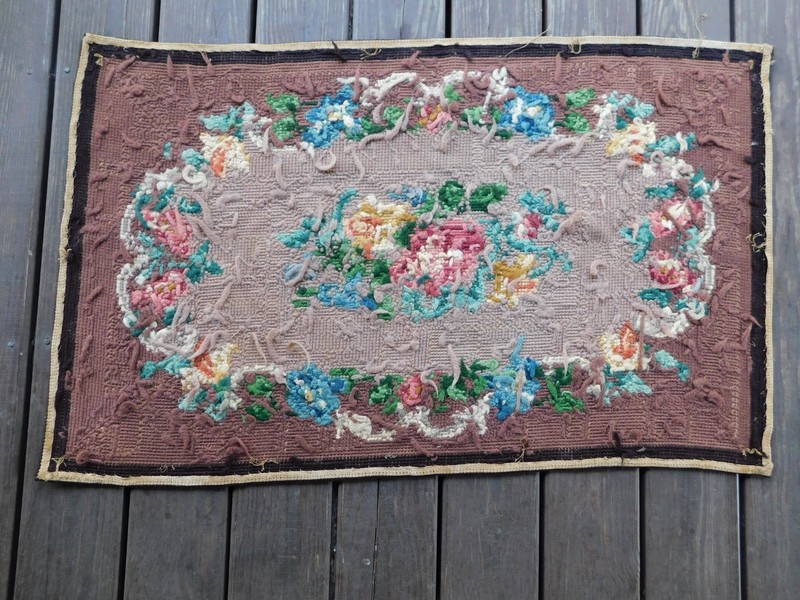 Vintage Hand Hooked Wool Floral Rug Aubusson Style Victorian Revival Hearth Rug gallery