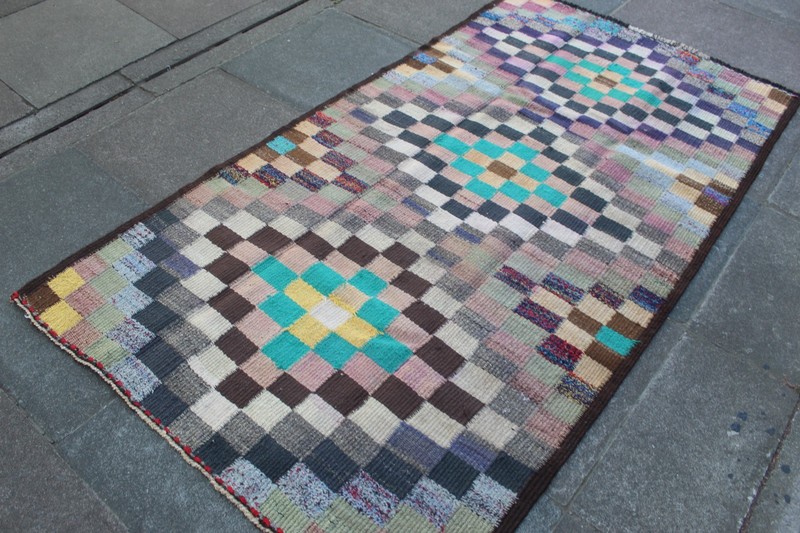 Vintage Traditional Hand Made Oriental Wool Cotton Green Blue Kilim 235x130cm gallery