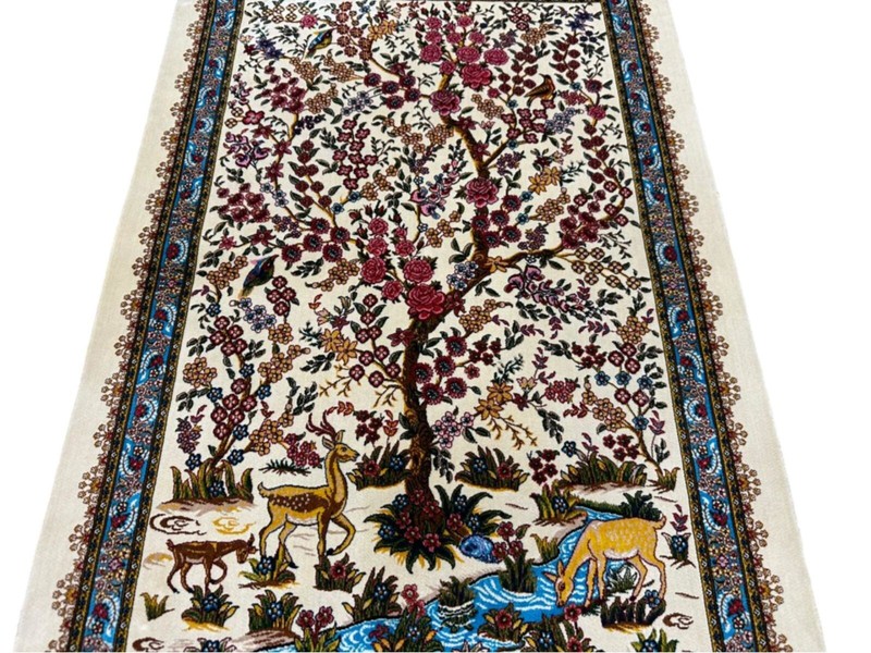 Elegant Pictorial Silk Rug - Tree of Life with Wildlife Scene, Decorative 2x3 ft gallery