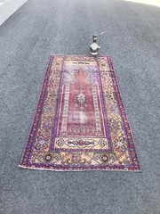 3.6×7.3 Large Vintage Purple Turkish Oushak Wool Rug