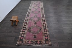 Vintage Turkish Runner Rug 3x14ft Wool Anatolian Handmade Hallway Oushak PURPLE