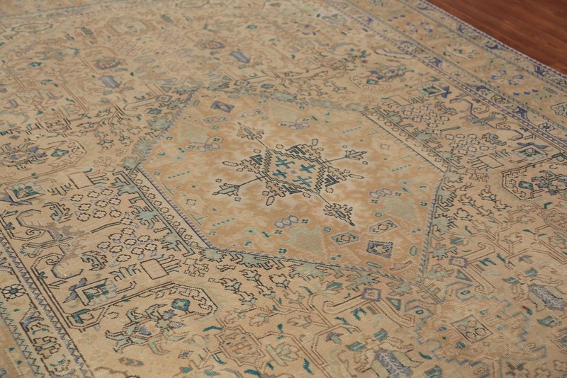 Traditional Vintage Muted Handmade Wool Geometric Tebriz Area Rug 8x11 gallery