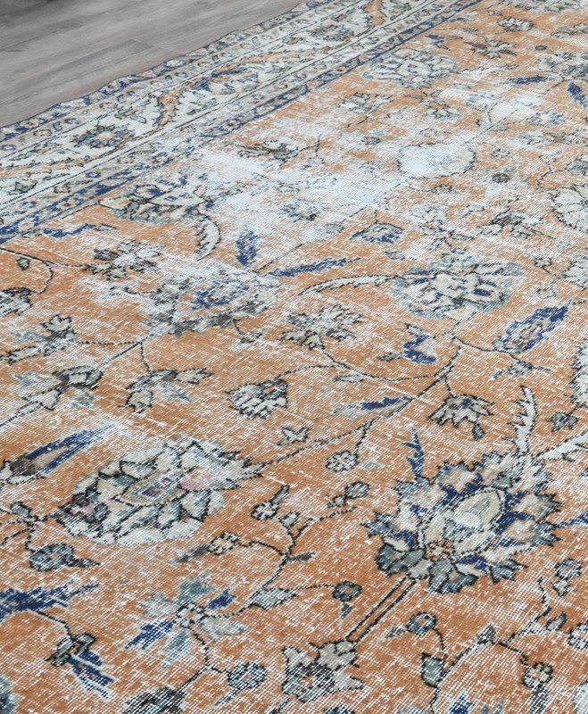 9x12 Vintage Turkish Rug, Orange Floral, Handmade Wool Area Rug, Large Carpet gallery