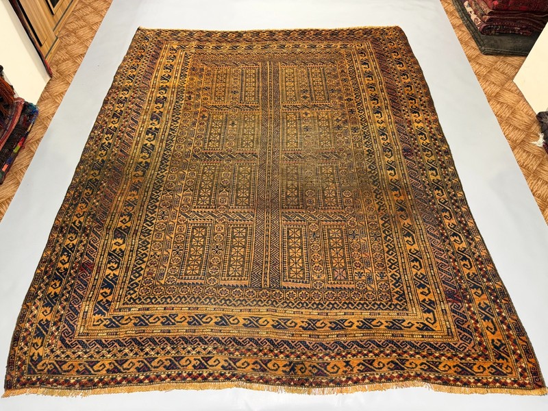 7x9 Antique Yaqub Khani Wool Rug with Compartment Panels N Layered Tribal Border gallery