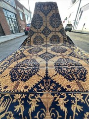 Auth: 1920 Antique RUG GREEK ISLANDS SPARTA MASTERPIECE GOLD & BLUE 10X15
