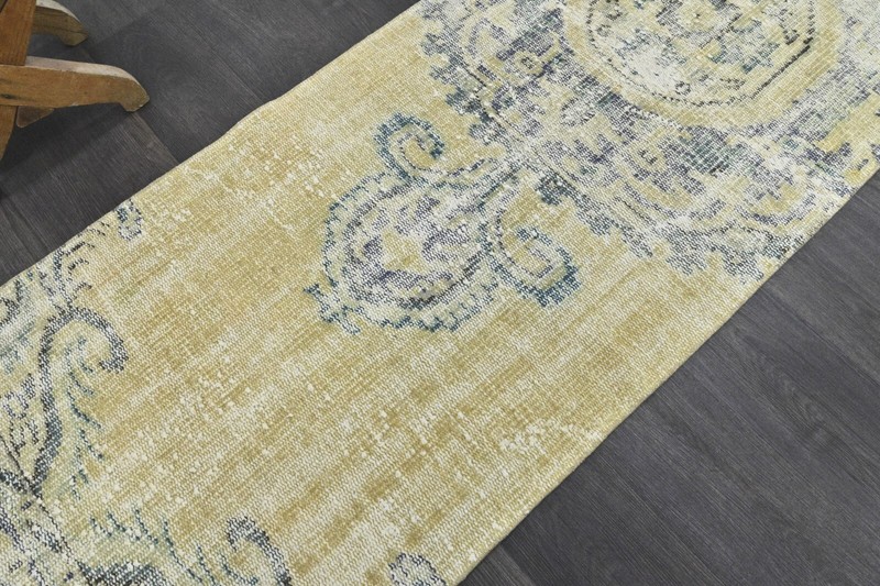 Vintage Turkish Runner Rug 2x10ft Wool Anatolian Handmade Hallway Oushak YELLOW gallery