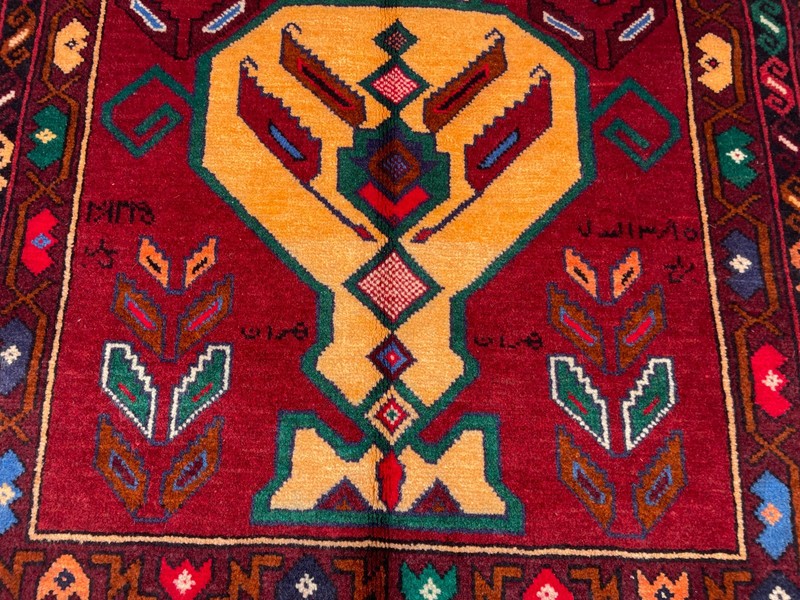 2'10x4'5 ft Vintage Afghan Pictorial Hand Knotted Wool Red Gold Vase Area Rug gallery