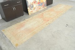 3×12 Turkish Antique Runner Rug Hand-Knotted Neutral Vintage Oushak Wool Rug,101
