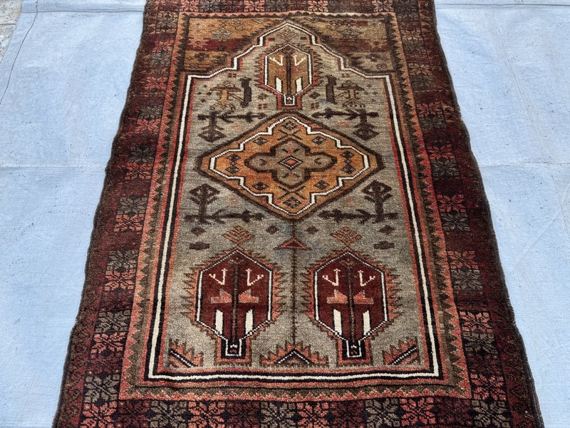 1960s Terracotta Hand Knotted Area Rug 3x4 Antique Afghan Baluchi Faded Carpet gallery