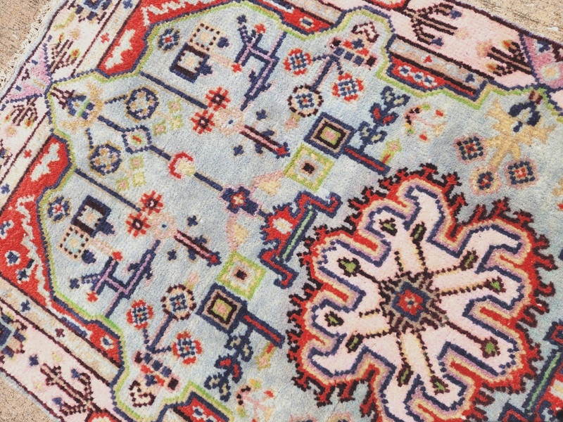 3'X5' ANTIQUITY HAND WOVEN CAUCASIAN -KAZAK TRIBAL MUTED BLUE GREEN WOOL RUG gallery