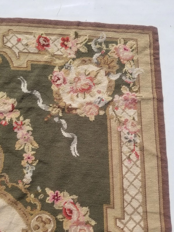 Vintage French Handwoven Floral Multicolor Wool Rug Carpet 5.7x3.8ft gallery