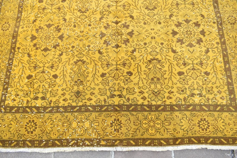Vintage Turkish Rug 64'' x 113'' Anatolian Over Dyed Rug Painted Wool Area Rug gallery