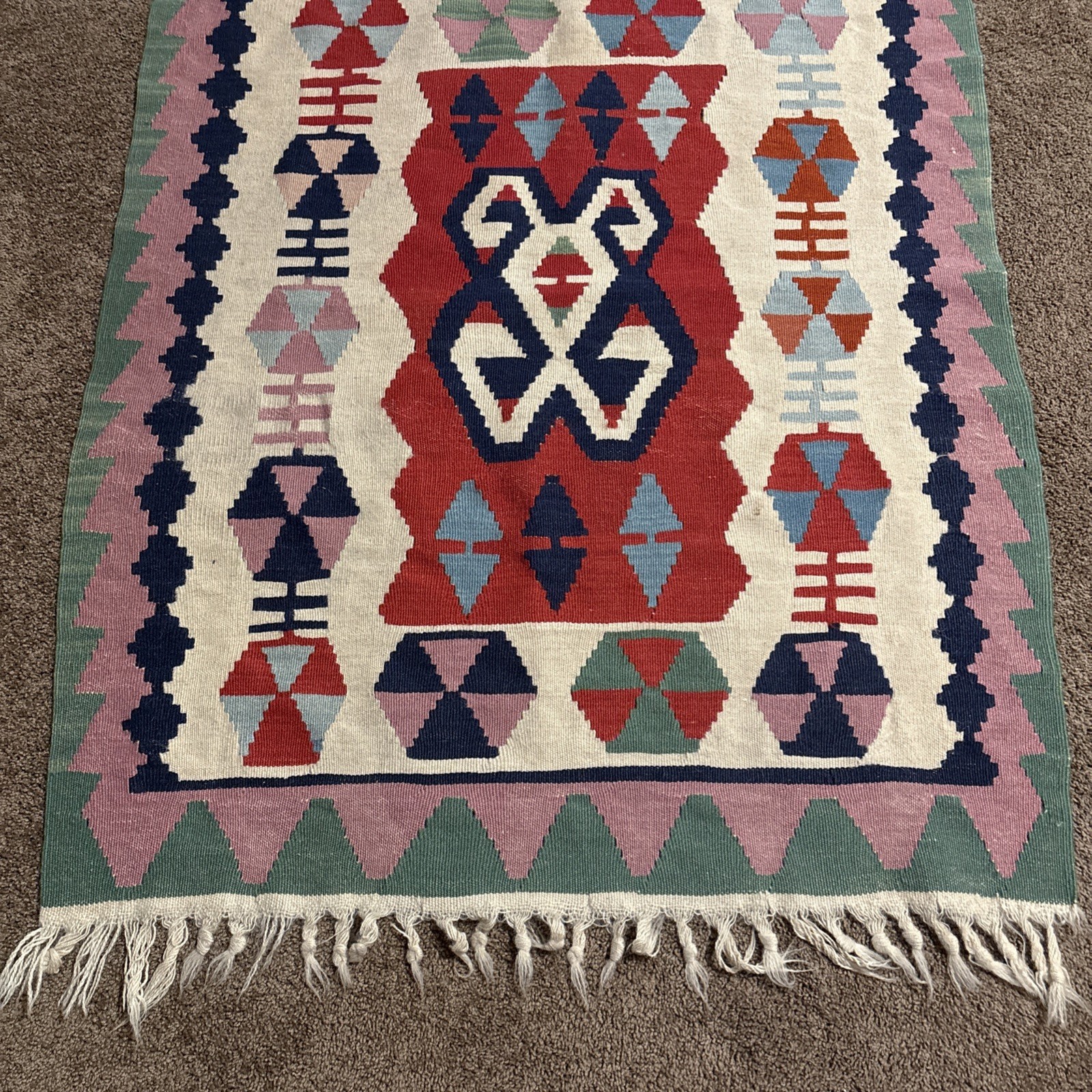 Vintage Tribal Wool Traditional Handmade Area Rug Kilim gallery