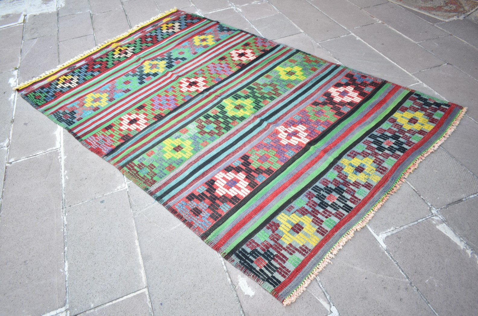 Turkish Rug 60'' x 97'' Vintage Oushak Cicim Rug Home Decor Embroidered Wool Rug gallery