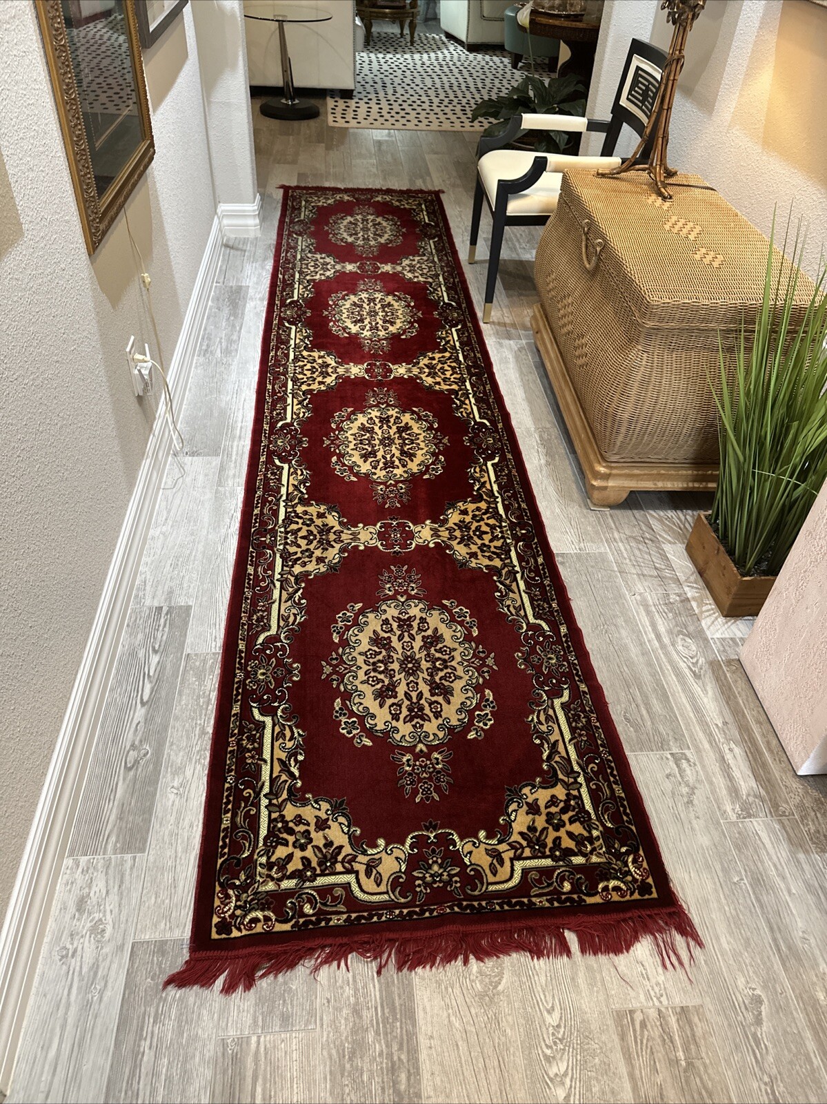 Vintage Turkish Rug Deep Burgundy/Gold SILK and WOOL Runner 12.75 Ft x 2.75 Ft gallery