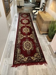 Vintage Turkish Rug Deep Burgundy/Gold SILK and WOOL Runner 12.75 Ft x 2.75 Ft