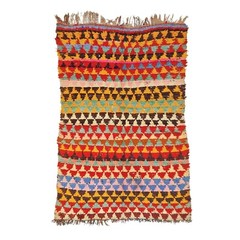 Moroccan Handmade Vintage Boucherouite Rug4’1×5’6 Berber Red & Yellow Cotton Rug