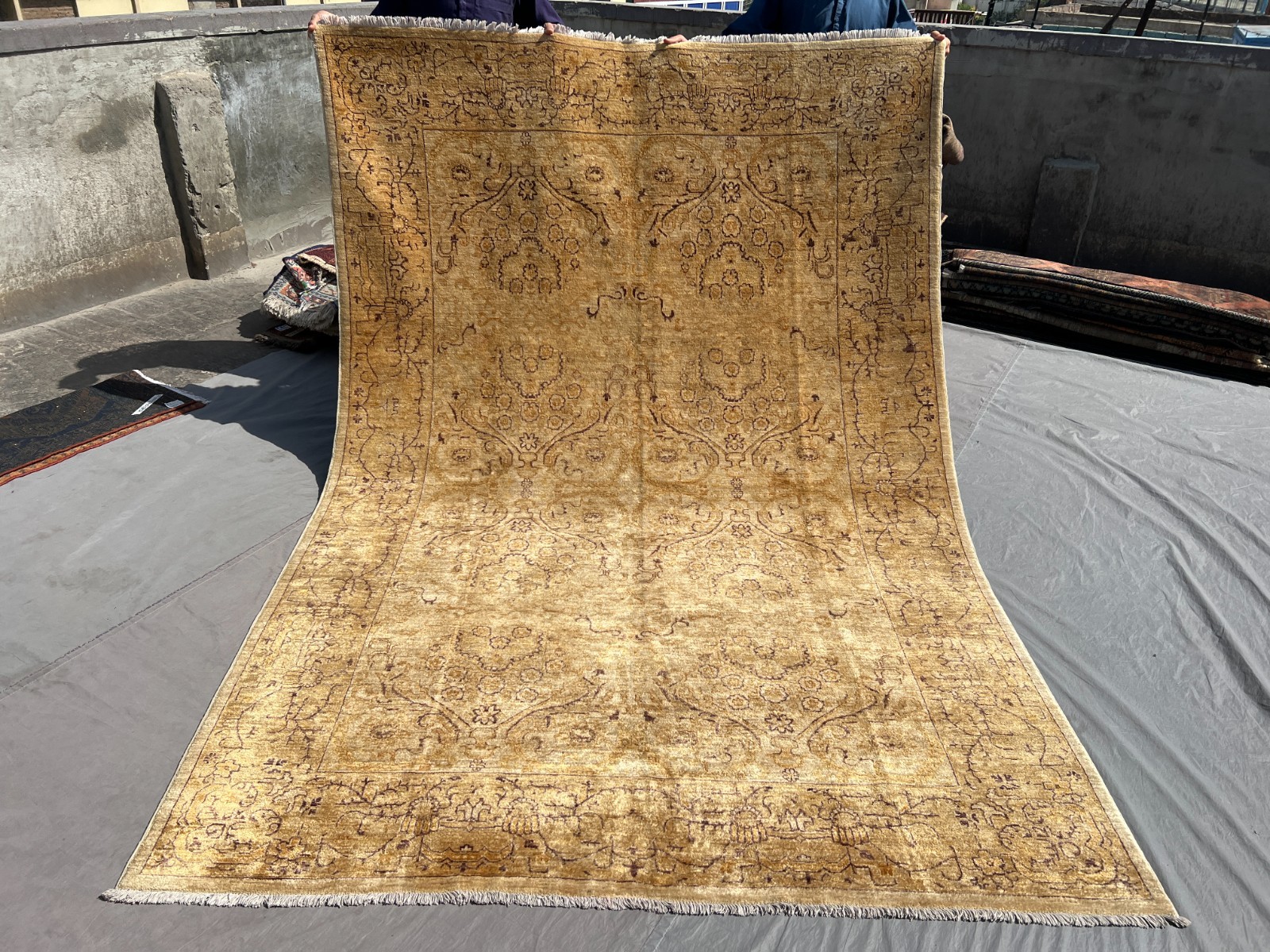 Beige Hand Knotted Terracotta Rug 6x9 Antique Afghan Turkmen Neutral Area Carpet gallery