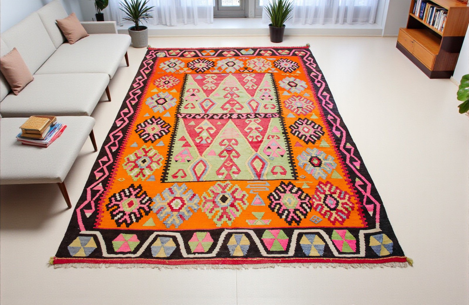 Vintage 1950s Turkish Ordu Kilim – Handwoven Wool Rug 5'6" x 8'4" Natural Dyes gallery