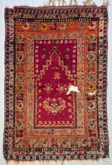 Dated 1903 Antique Sivas Hand-Knotted Rug Fragment 37”x54” Turkish Prayer Rug