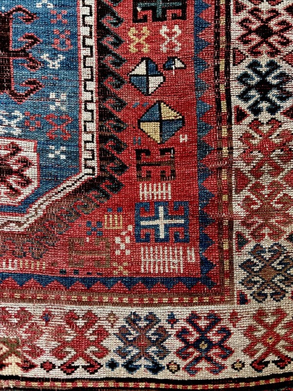 4 X 6 Antique Sewan Shield Kazak Caucasian Antique Rug Late 19th Natural Dyes gallery