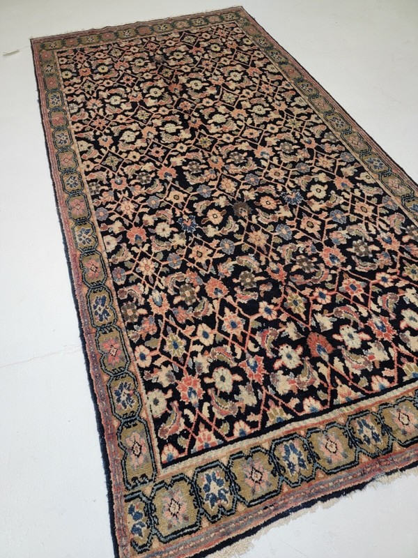 Antique Oriental Hand-Knotted Wool Area Rug Navy Blue/Red/Ivory/Green 5' x 9'9" gallery