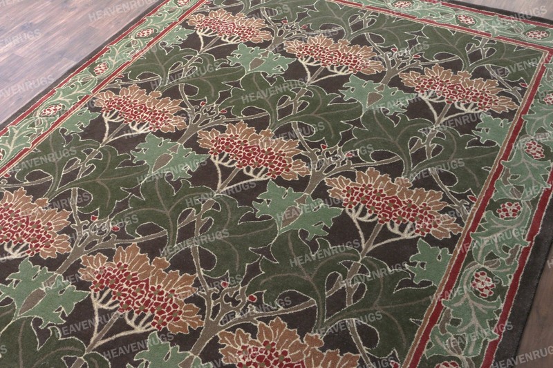 Cecil Hand Tufted Wool Area Rug William Morris Tradition Floral Green Brown Rug gallery