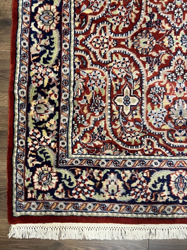 Indian Oriental Rug 4x7 ft Allover Floral Oriental Carpet Red Navy Blue Handmade gallery