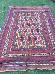 Rug 77″x105″ Hand Woven Carpet Red & Blue